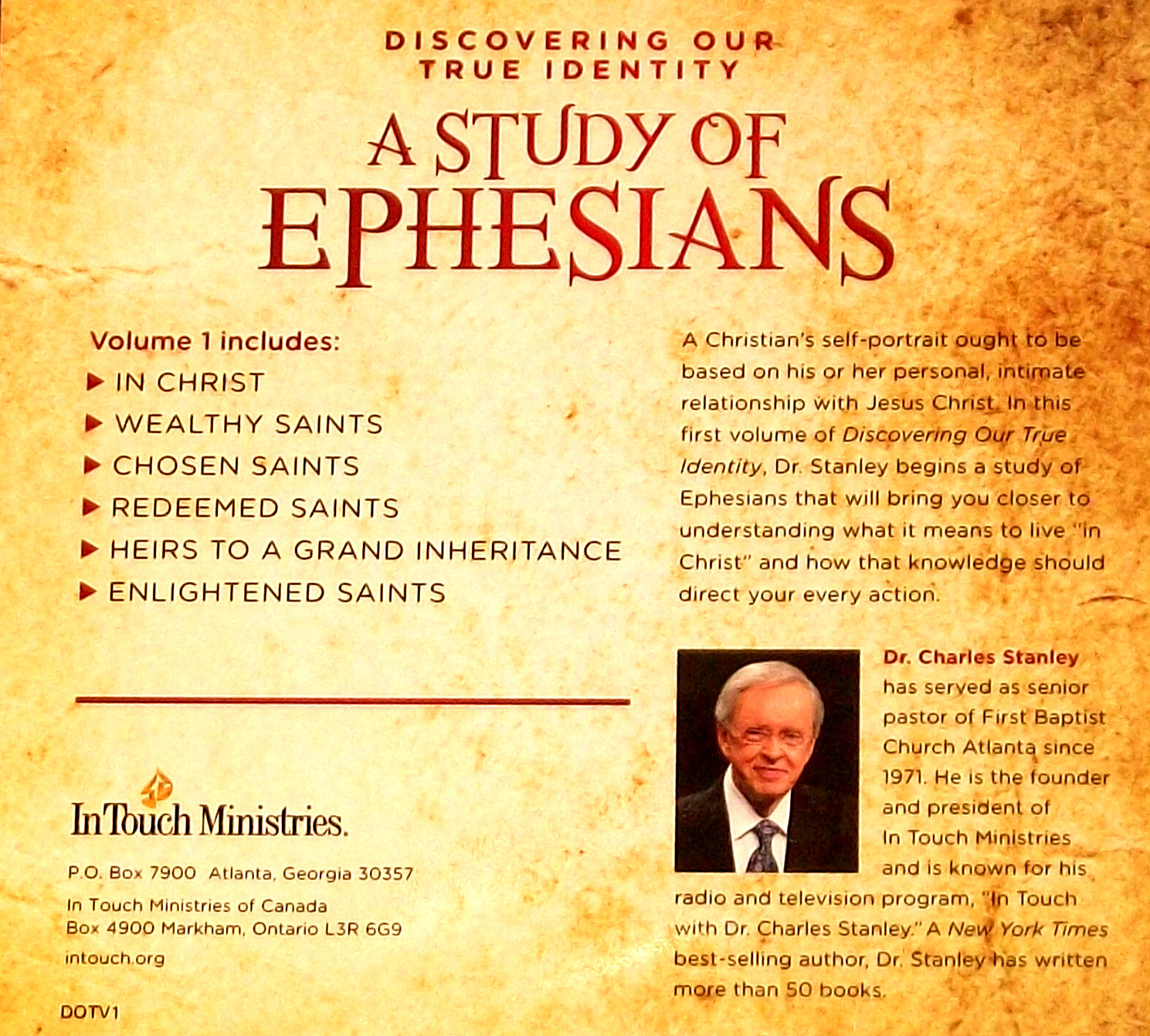 Charles Stanley DISCOVERING OUR TRUE IDENTITY: STUDY OF EPHESIANS VOLUME 1 6 CDs