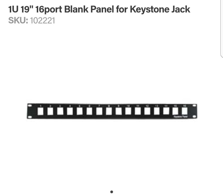 16-Port 1U 19" Rack Mount Blank Patch Panel Black for Keystone Jack