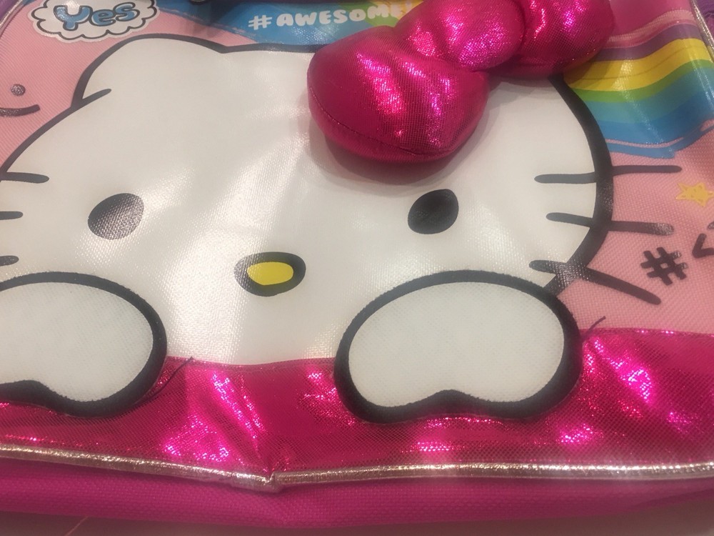 Hello Kitty w Padded 3D Bow, Attached Exterior Thought Board School Backpack