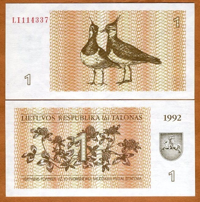 Lithuania, 1 Talona 1992, P-39, EX-USSR, UNC Lapwings