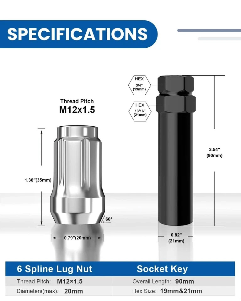 GAsupply 12x1.5 Lug Nuts Spline, Closed End Chrome Acorn Tuner Lug Nuts 1.38" 35