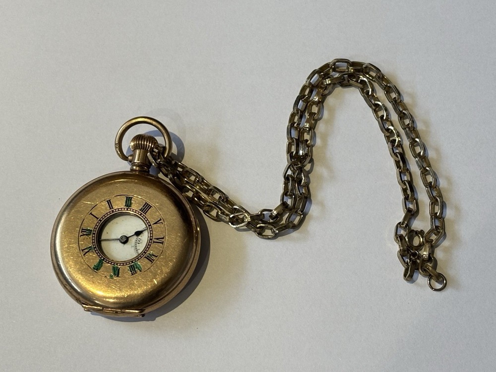 Gold Plated Half Hunter Pocket Watch & Chain.