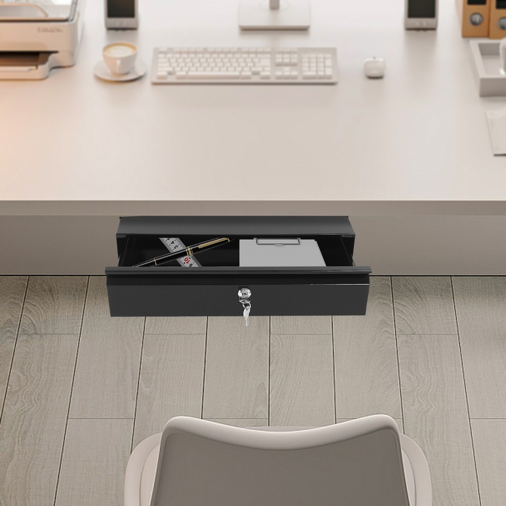 Slide Out Cabinet Drawer Pull Out Under Desk Drawer For Office With Lock Black