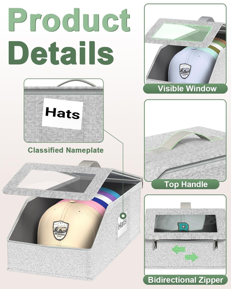 Hat Organzier for Baseball Caps - 2 PCS Stackable Hat Storage Holder Holds up...