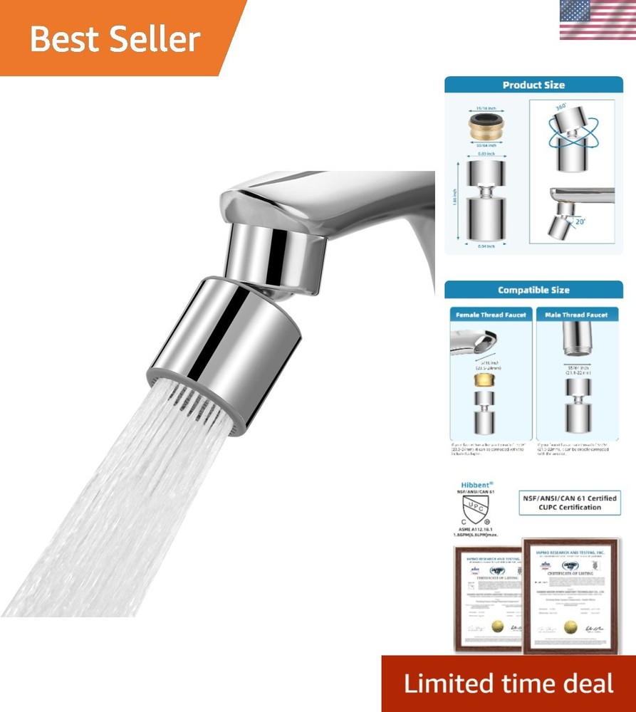 Durable Chrome Kitchen Sink Aerator - 360° Twist Design with Dual Functionality