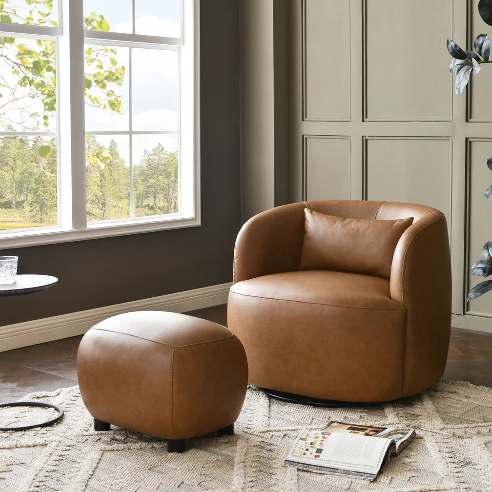 23" Wide Faux Leather Upholstered Ottoman