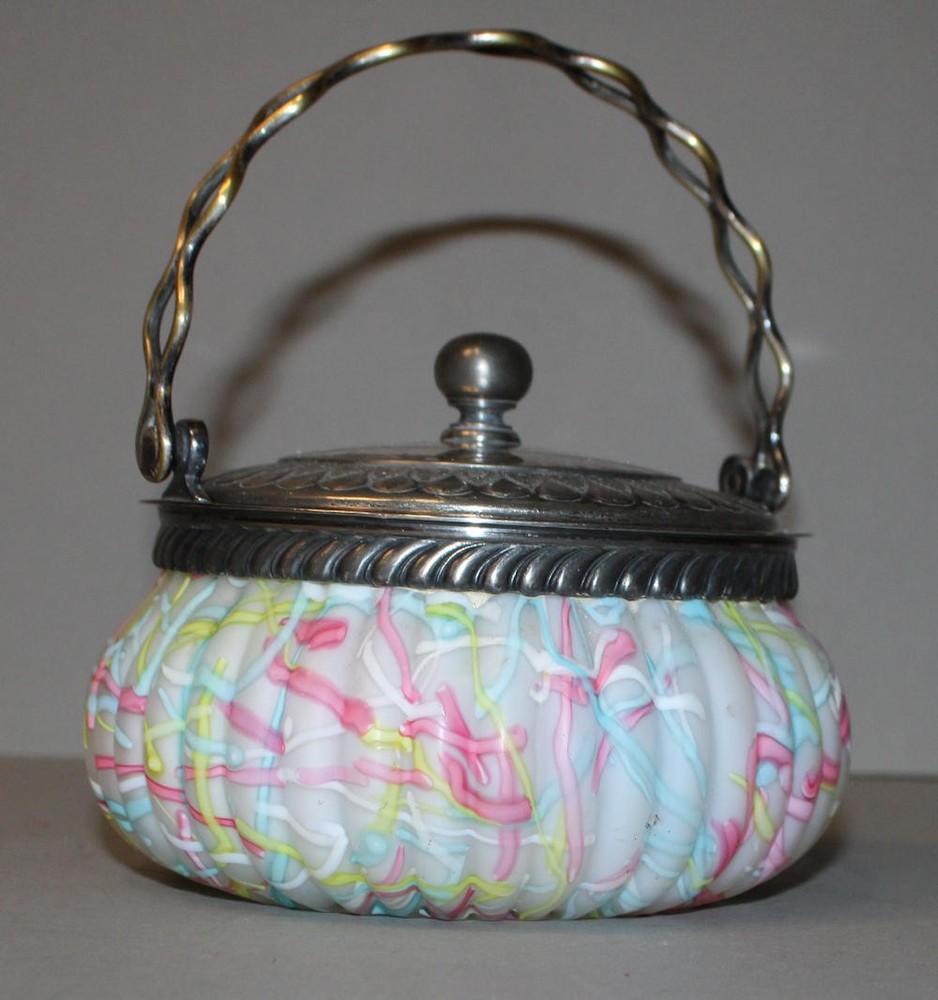 Antique Peloton Multi-Colored Sweet Meat Dish with Lid