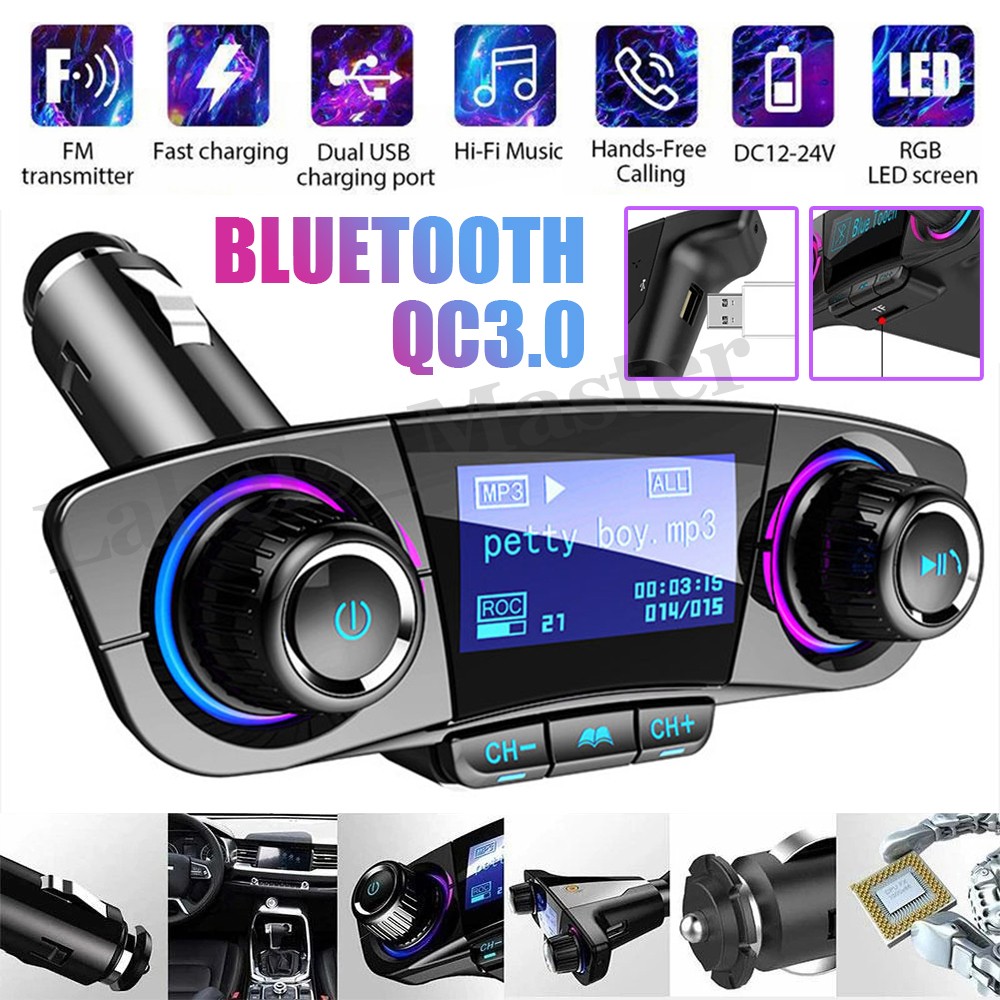 Bluetooth Car FM Transmitter Wireless Radio Adapter MP3 Player Handsfree 2 USB
