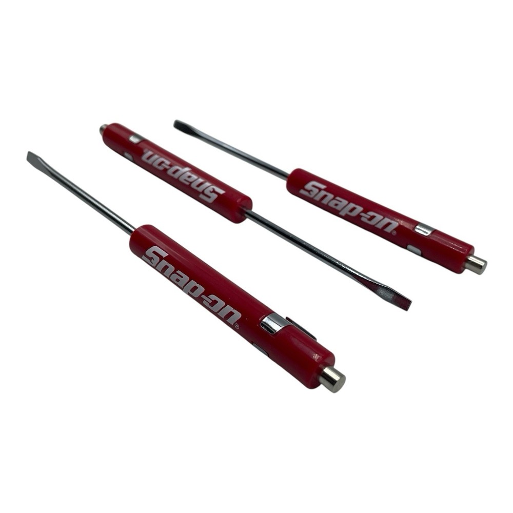 3 Pack Snap On Red Pocket Screwdriver Set Flat Tip Blade and Magnetic End