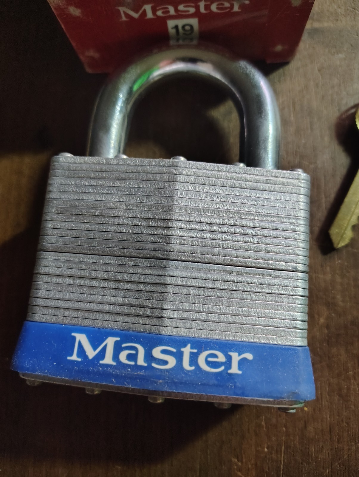 MASTER LOCK #19  Vintage Master lock and Co. No 19 Super Security. Blue bumper