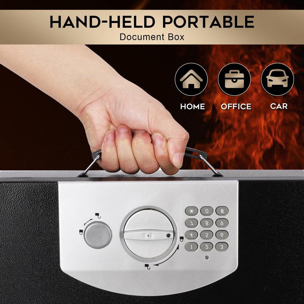 Portable Metal Safe Box with Digital Code Lock,Fire Resistant Storage for Doc...