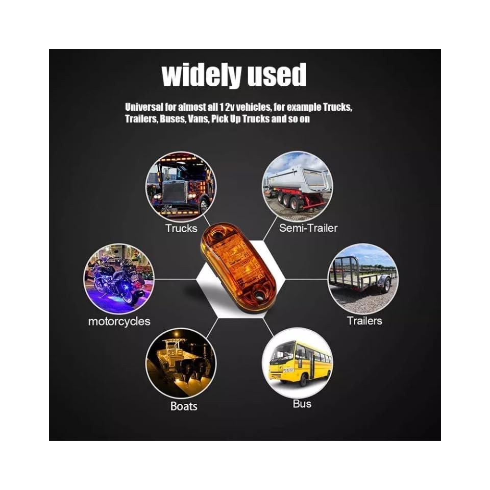 4 Pcs 2.5 Inch 9-30V side tail lights, 2 Diode Waterproof LED, E4 trailer side