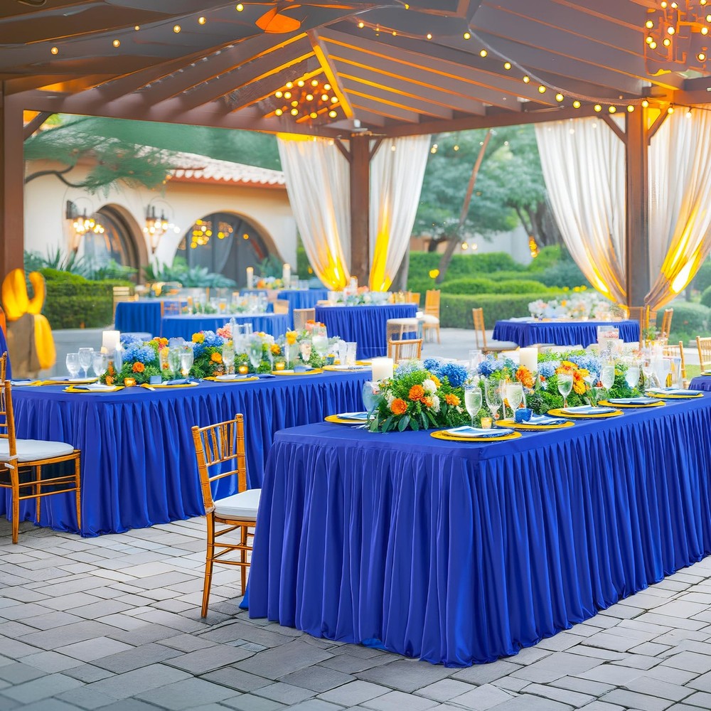 2 Pack Royal Blue Rectangle Table Clothes for 6 Foot Tables, Polyester Fitted...