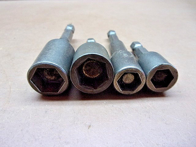 Four (4) Vintage Hex Head Nut Driver Bits Plus Drill w/Countersink Depth Gauge
