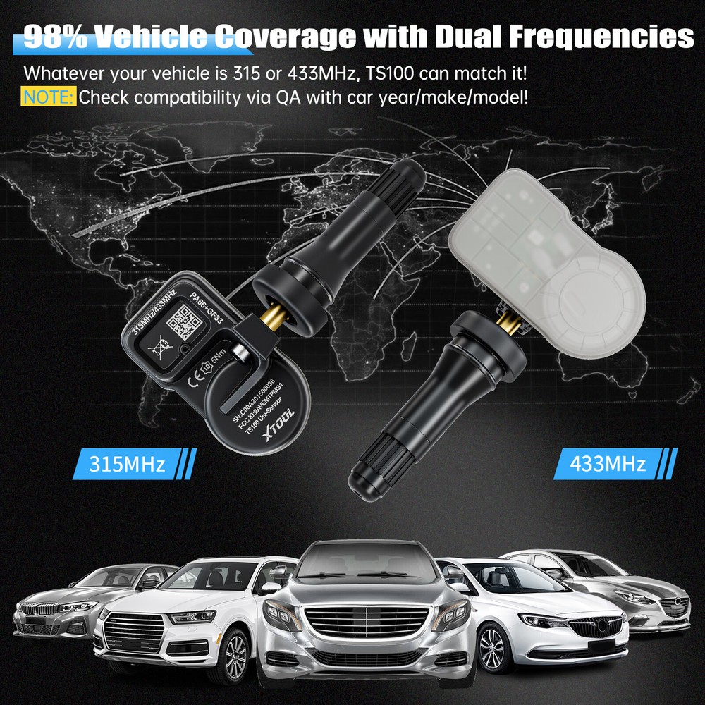 4PCS XTOOL TS100 Tire Pressure Sensor 315&433MHz Programmable Universal Rubber