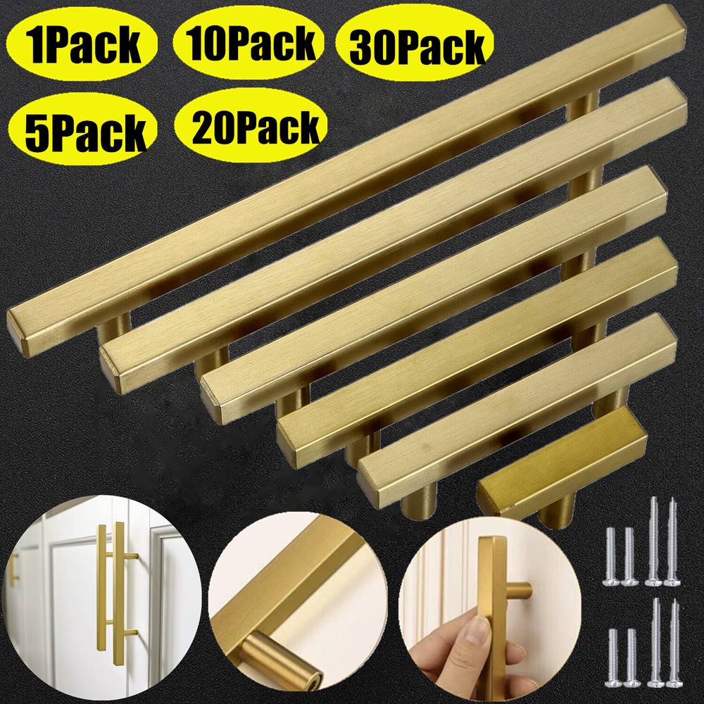 Gold Brushed Satin Brass Stainless Steel Bar Pulls Kitchen Cabinet Handles Knobs