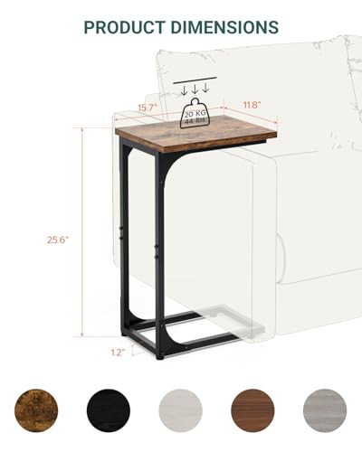 C-Shaped Side Table for Couch - Small 1-Pack Rustic Brown Without Power Outlets
