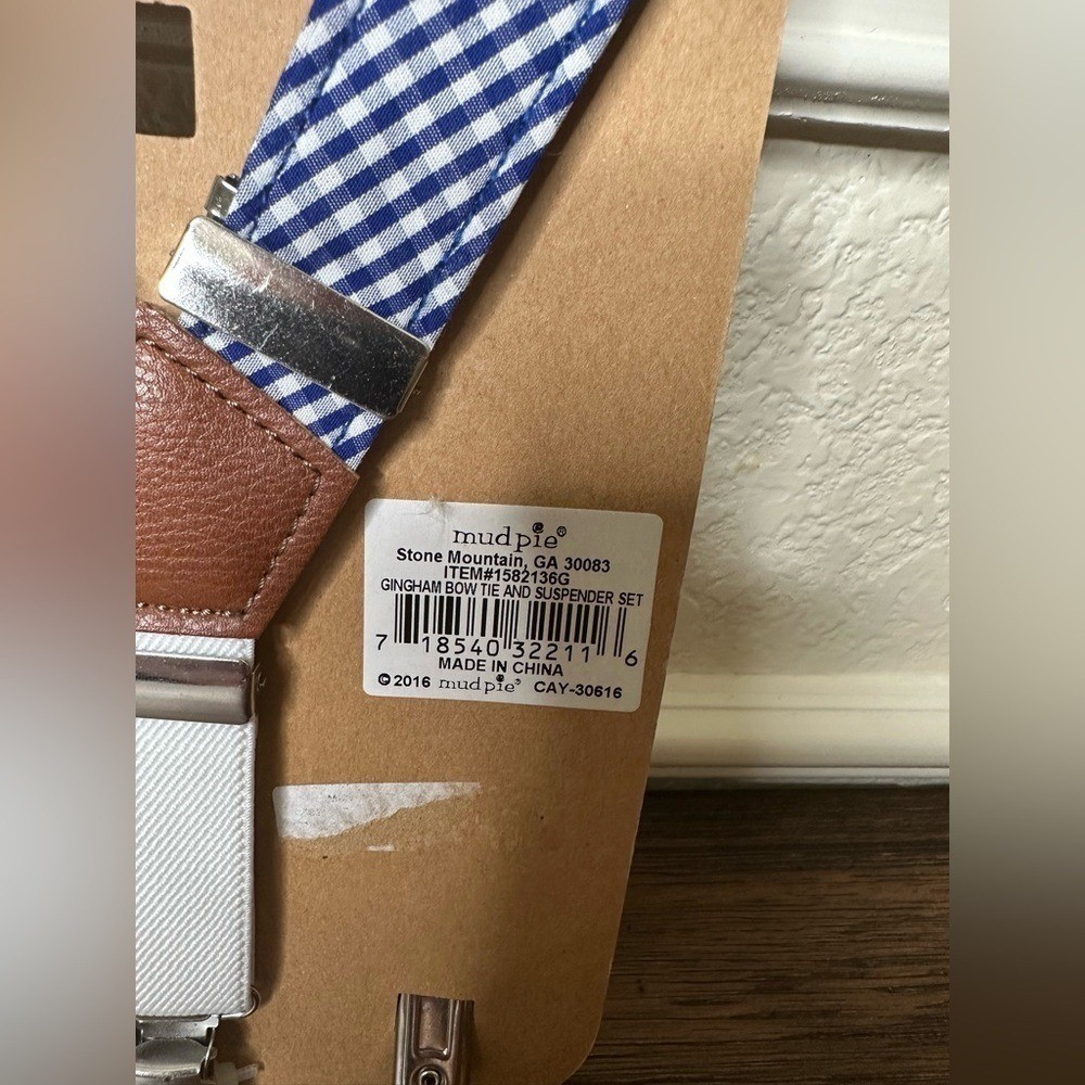 Mudpie Toddler Blue Gingham Suspenders Fits Up to 5T, New