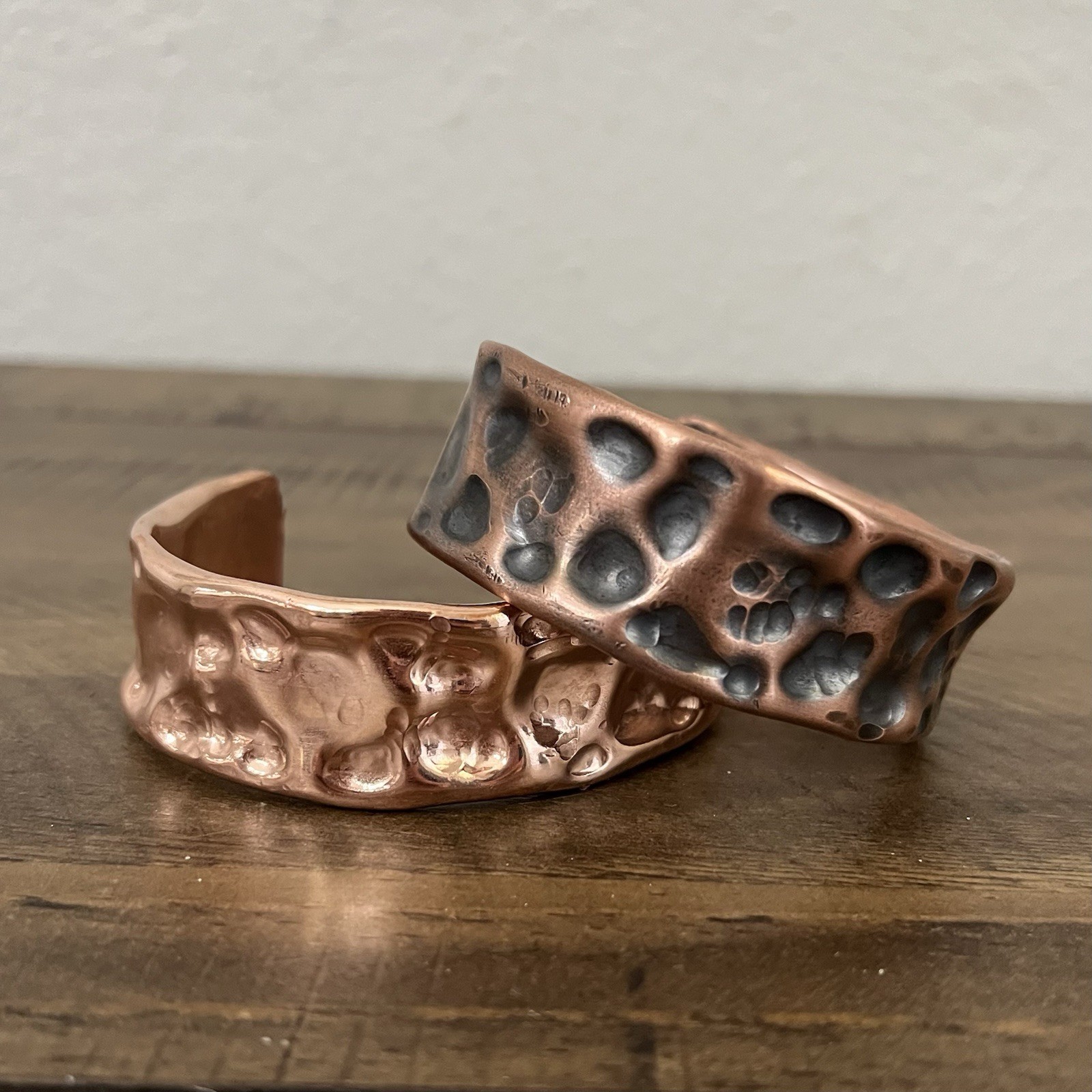 Brutalist Heavy Thick Women’s Hammered Wide Copper Artisan Cuff Bracelet Shiny