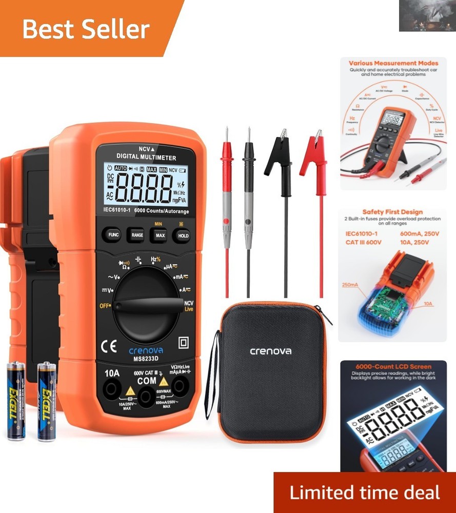 Professional 6000-Counts Digital Multimeter for Accurate Voltage & Current Tests
