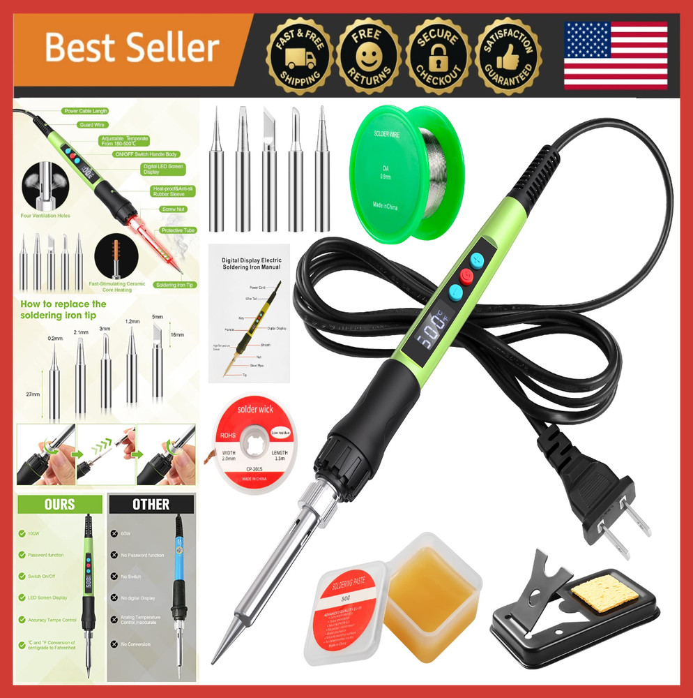 100W LED Digital Soldering Iron Kit Adjustable Temp with Tips & Accessories