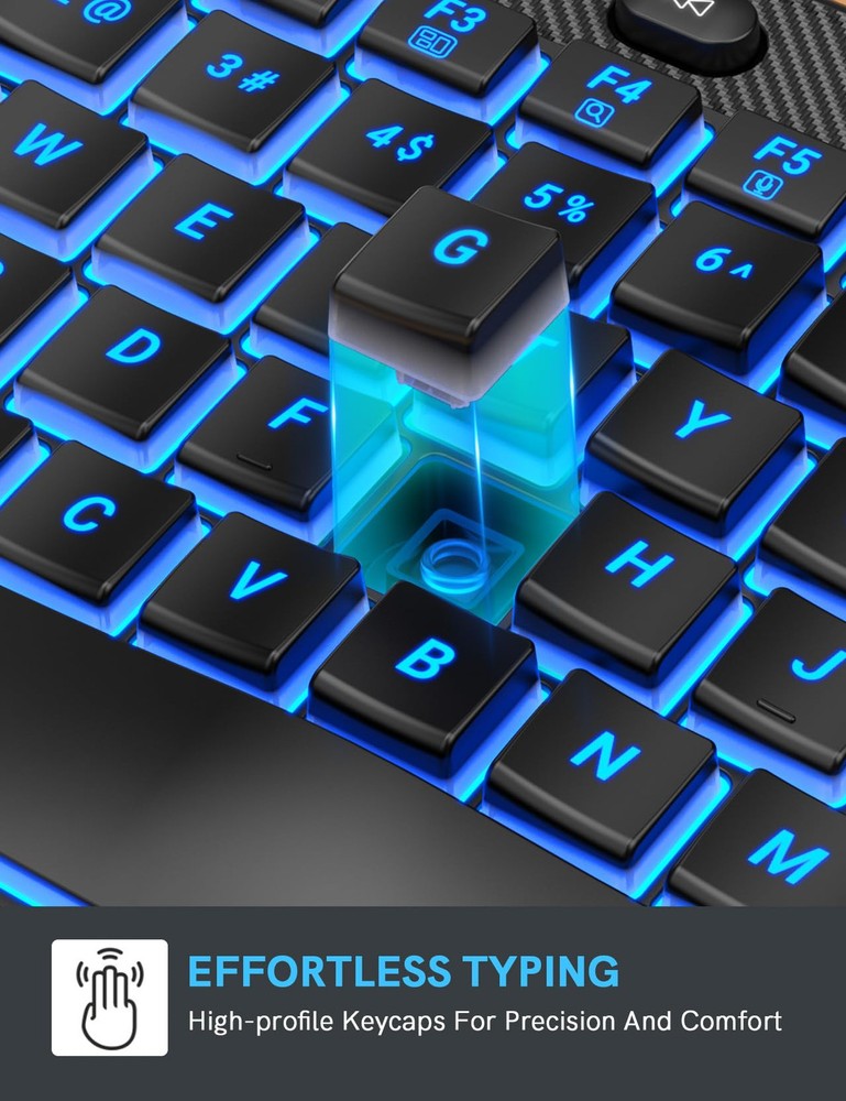 Ergonomic Wireless Keyboard and Mouse Combo - Wave Keyboard with Soft Leather