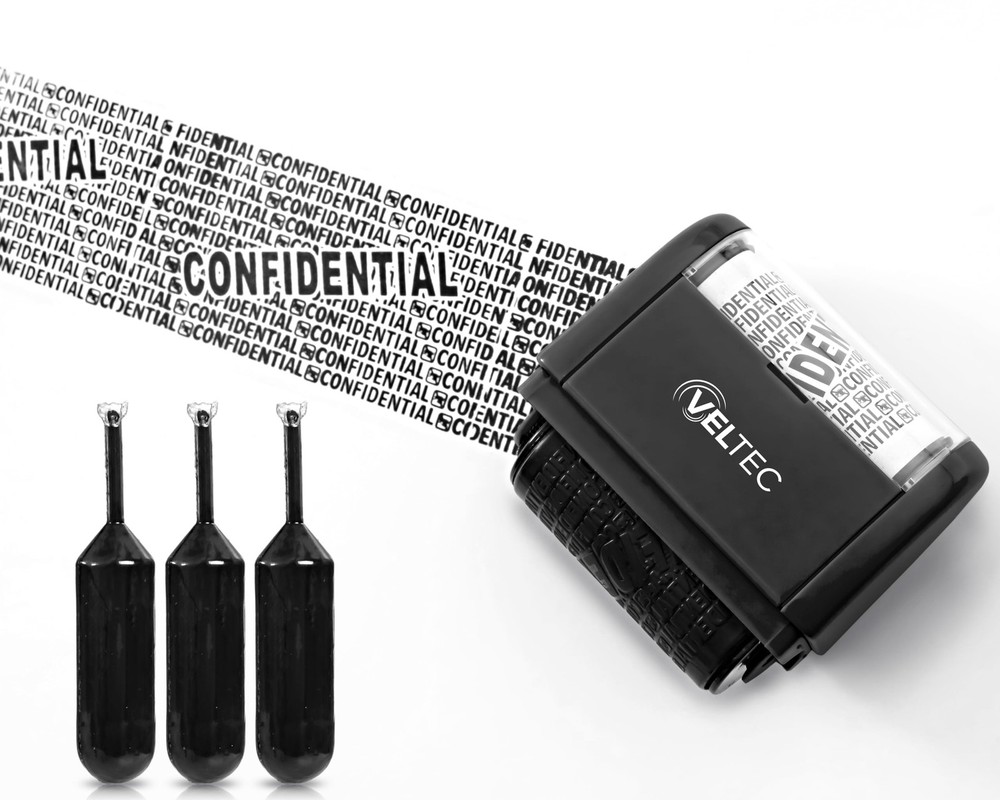 ID Protector Ink Roller - Identity Theft Protection Roller Stamp Set (Black, ...
