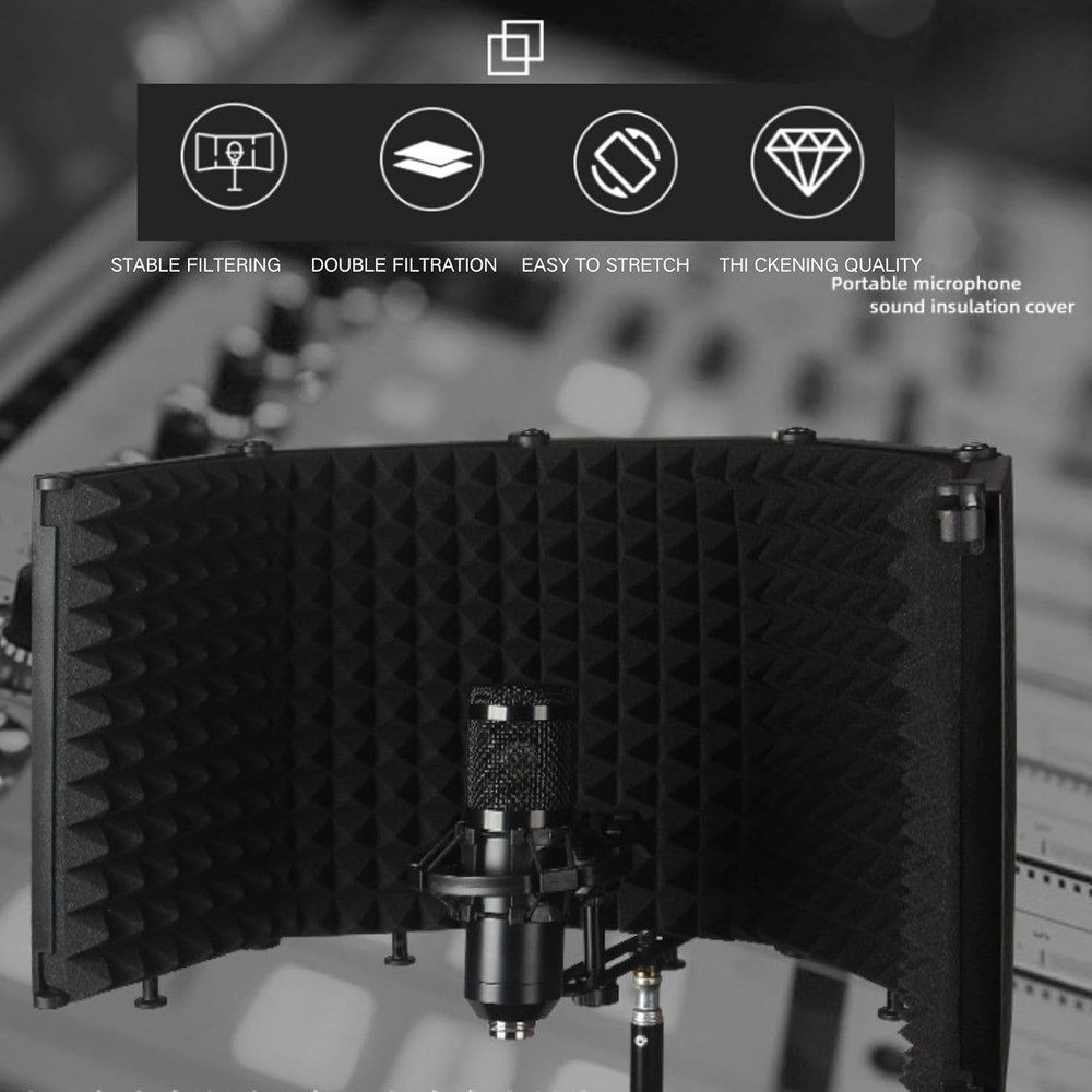 Microphone Stand with Isolation Shield and Pop Filter for Recording