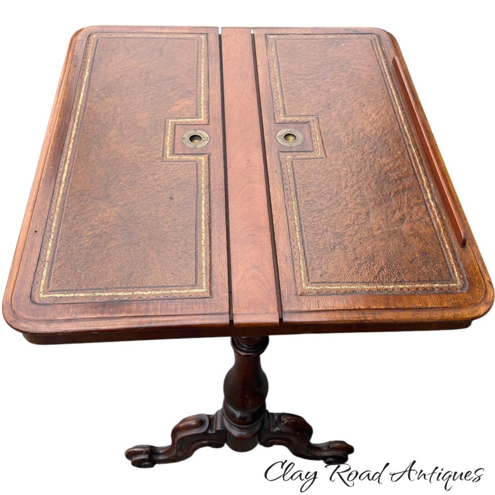 Antique Regency writing reading table combination drawing leather top 19th
