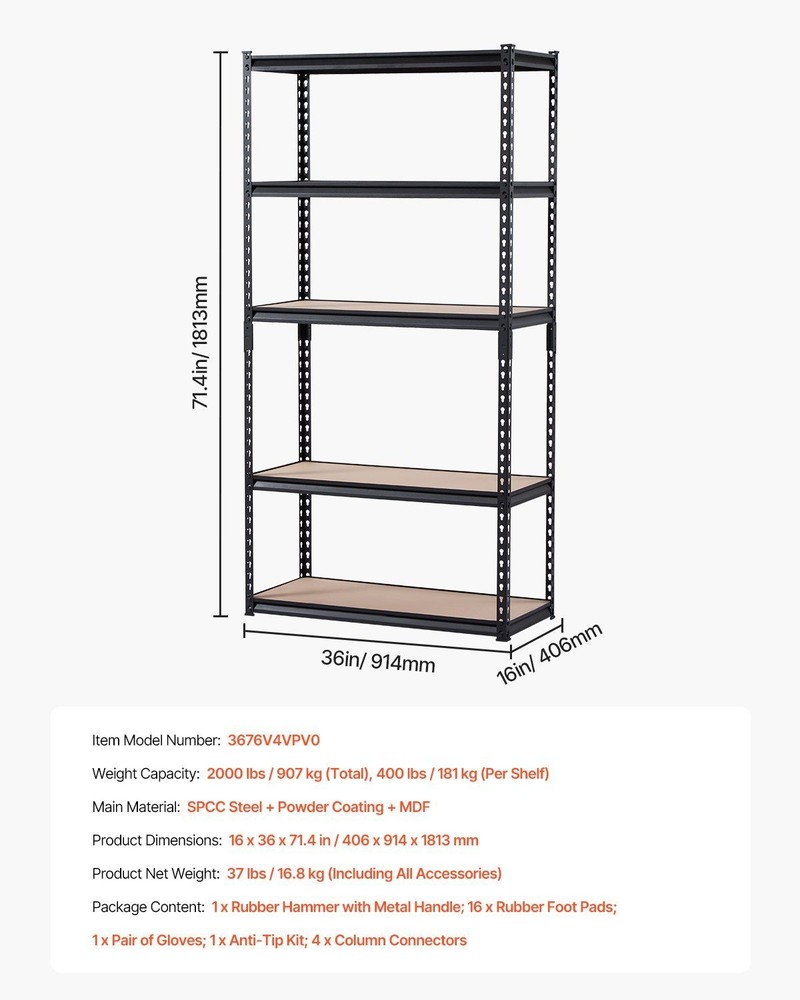 adjustable 5-tier 16x36x71.4 storage rack for flexible use