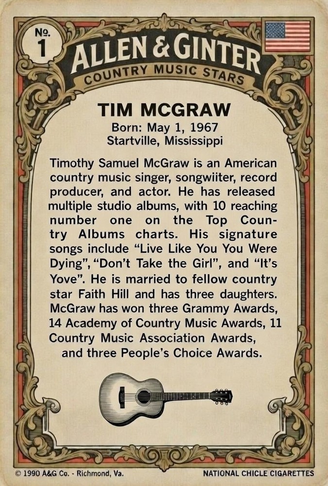 Tim McGraw Custom Allen Ginter Style Card