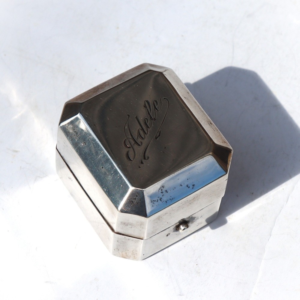 Antique Birks Canada Sterling Silver Ring Presentation Box Engraved 'Adele'