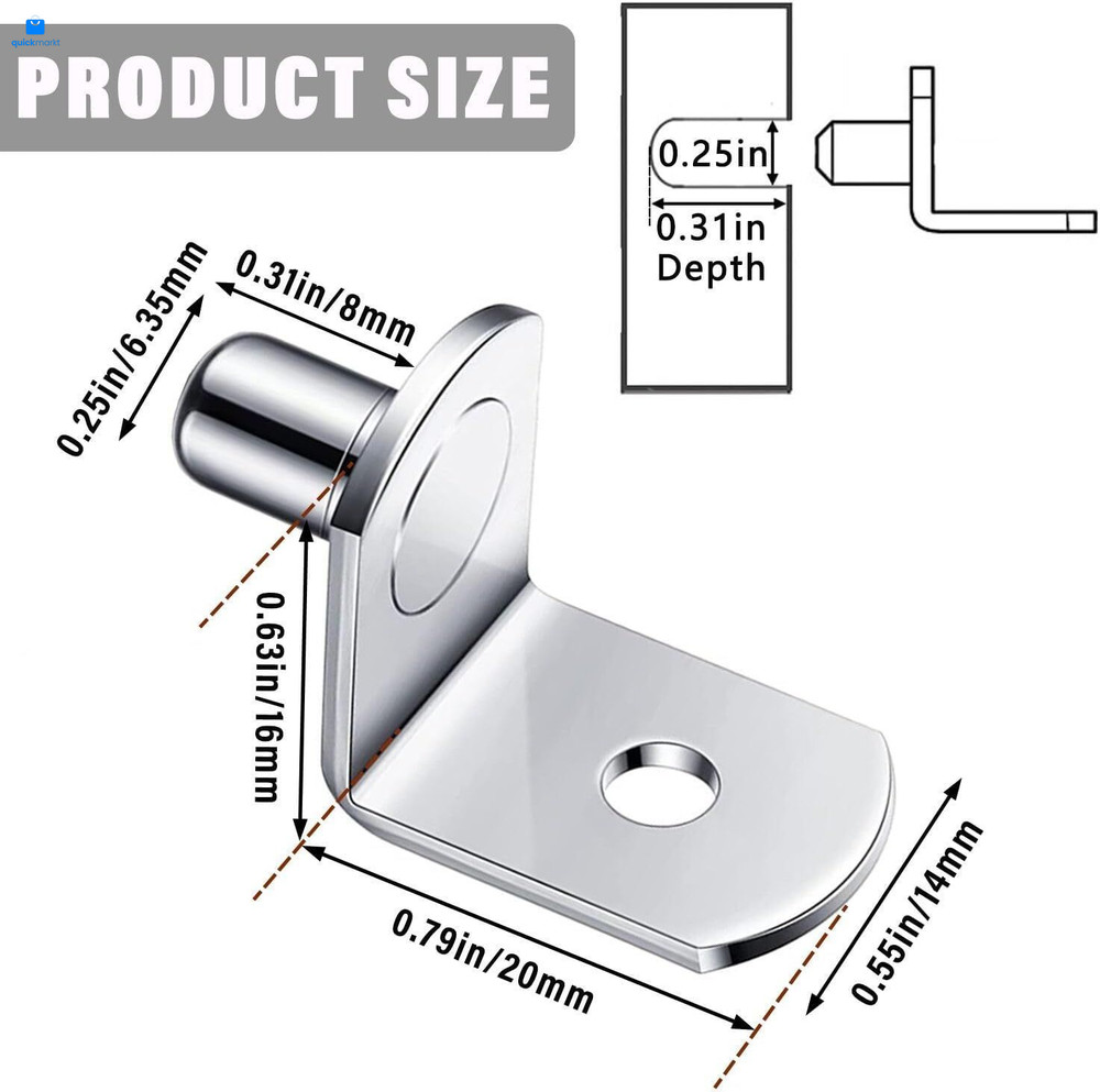 1/4 Inch Shelf Support Peg，Support Cabinet Pins，Shelf Bracket Silver