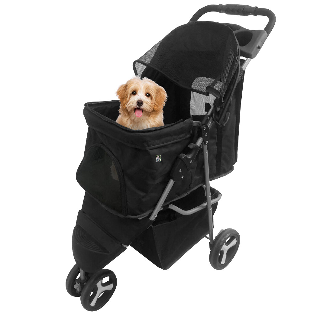 Dog Stroller Pet Travel Carriage 3 Wheeler w/Foldable Carrier Cart W/Cup Holder