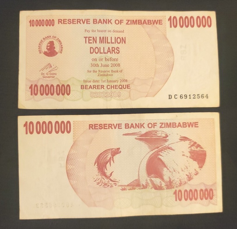 Zimbabwe $10 Million Bearer Cheque It.# E-47 (1 Note Per Order) Circulated