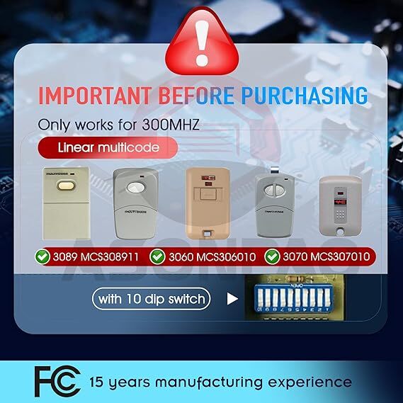 Garage Door Opener Digi-Code 5010 Gate Remote Control Transmitter 300MHz 10 DIP