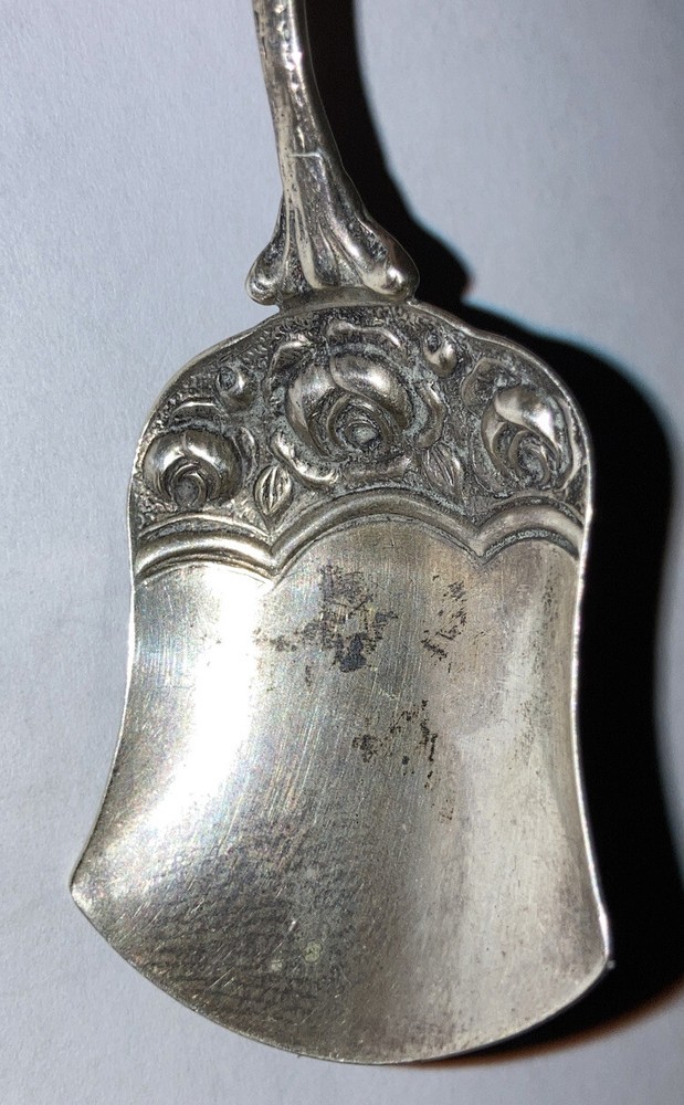 Antique Germany 800 Silver Open Work Rose Sugar Spoon Shovel