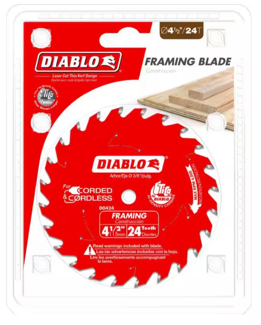 Brand New - Diablo D0424X 24 Tooth Carbide Framing Trim Saw Blade 4-1/2 Dia. in.
