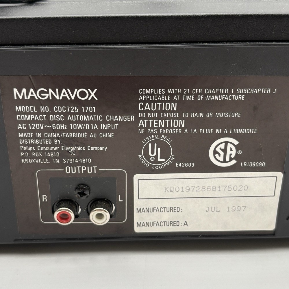 Magnavox 5-Disc Carousel CD Changer CDC725 No Remote EUC Tested Working