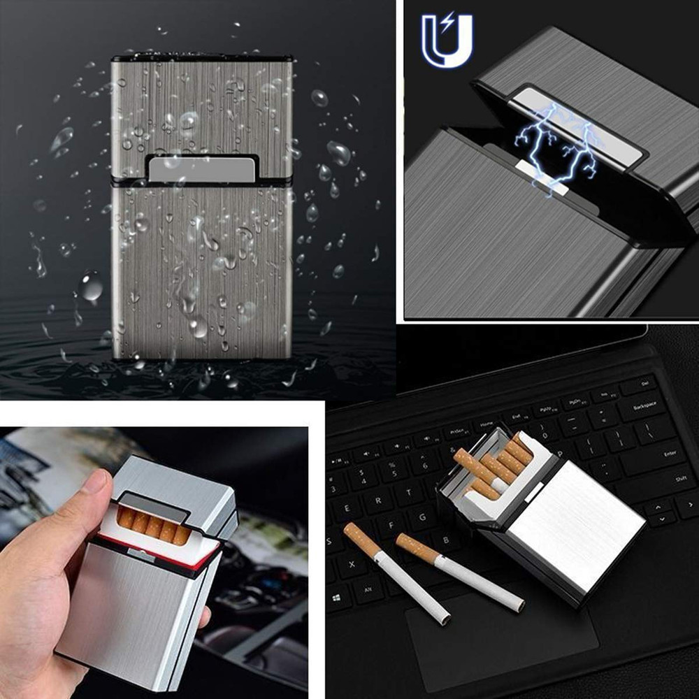 Cigarette Case Brushed Metal Cigarette Case with Magnetic Switch Flip Closure...