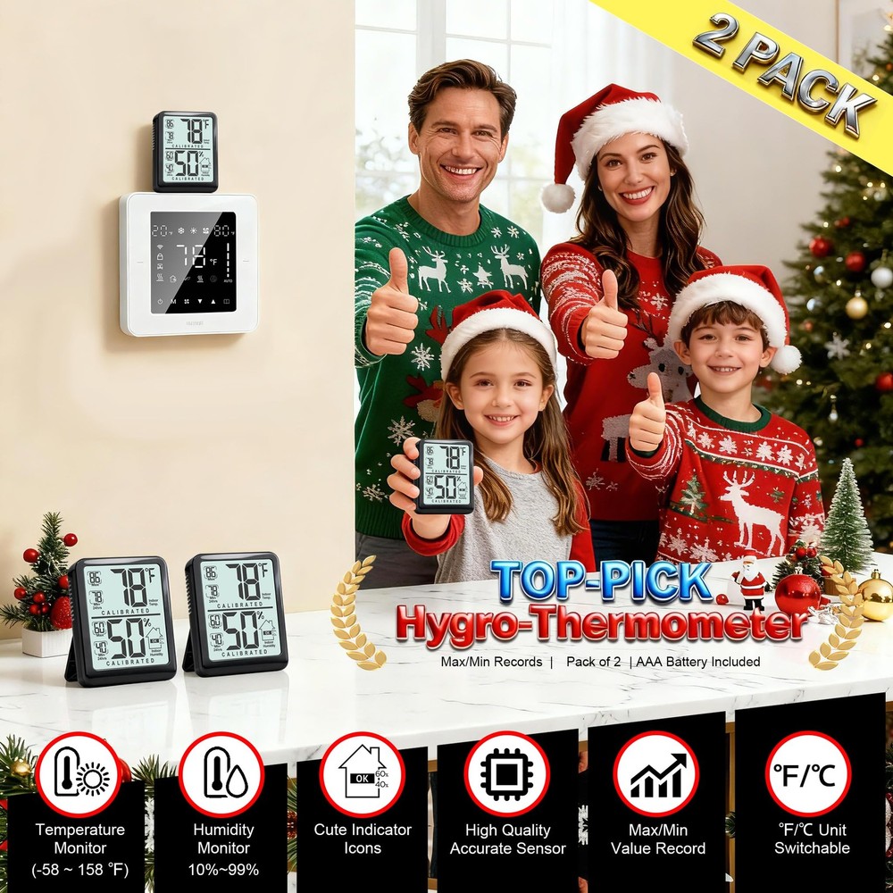 Digital Indoor Thermometer Hygrometer 2-Pack - Max/Min Record Sensor
