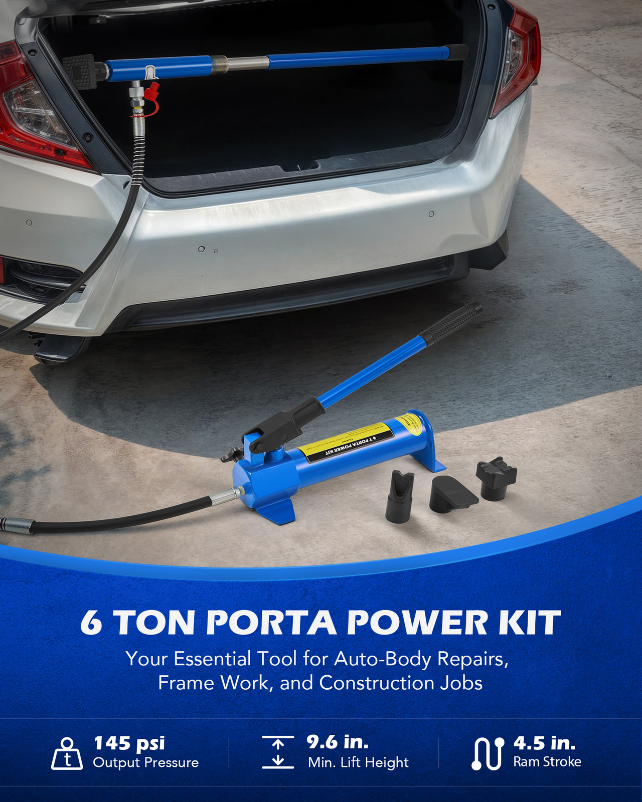 OMT 6 Ton Porta Power Hydraulic Jack Body Frame Repair Kit w 4 Extension Tubes