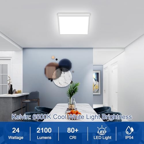 12 Inch 24W Flush Mount Square LED Ceiling Light, 6000K White Flush 4 Pack