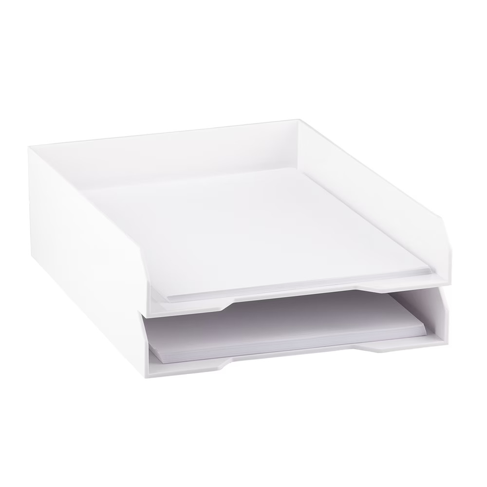 JAM Paper Stackable Paper Trays, White, 2/Pack