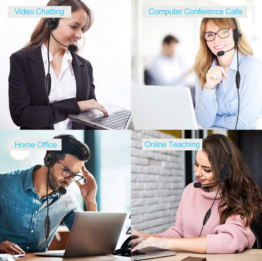 USB Headset Headphone Microphone Noise Cancelling For PC Computer Call Chat LOT