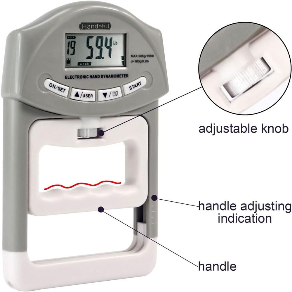 Handeful Grip Strength Tester Trainer - Dynamometer Handgrip Measurer Grey