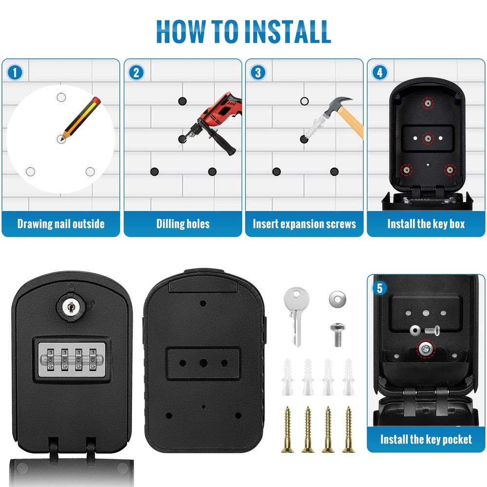 Lock Box for Keys with Code Outdoor Large Capacity Key Lock Box for Outside W...