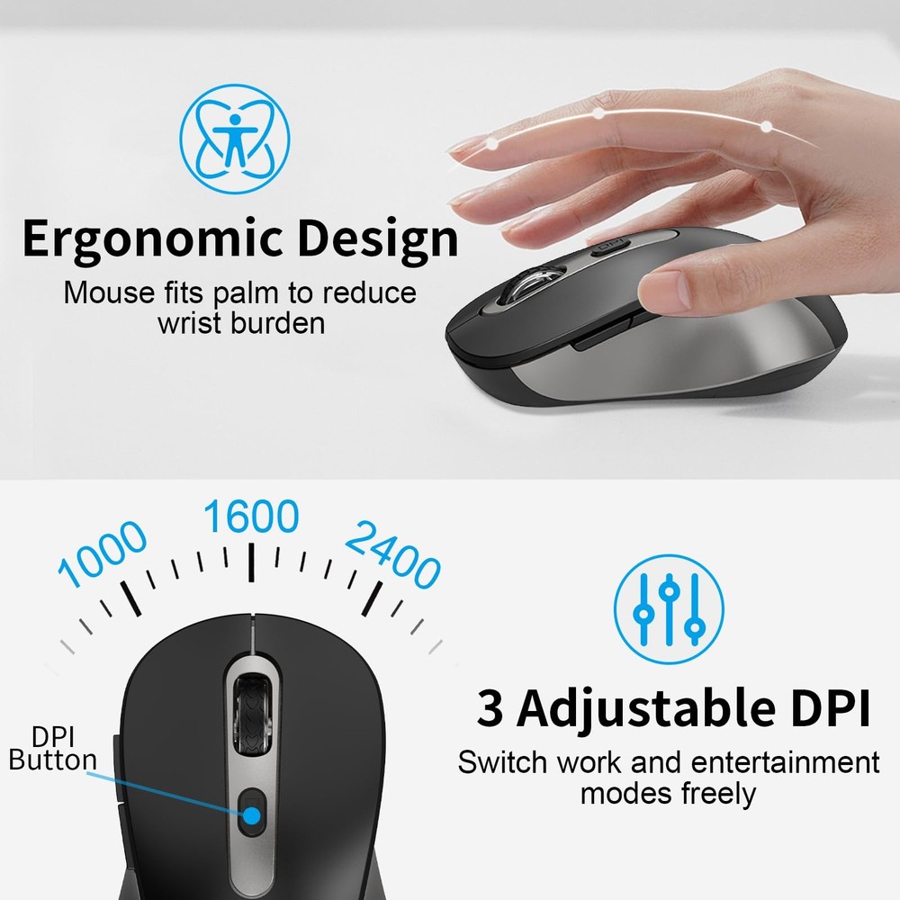 Wireless Silent Keyboard And Mouse Combo FullSize Calculator Button Grey