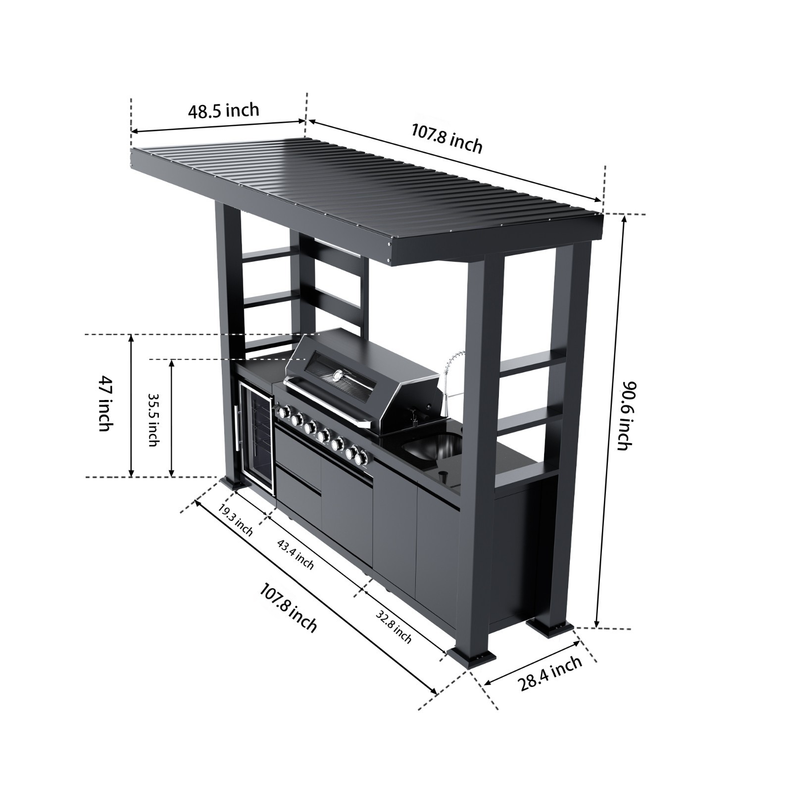 108" 6-Burner 85K BTU Stainless Steel Gas Outdoor Barbecue Island Kitchen Island
