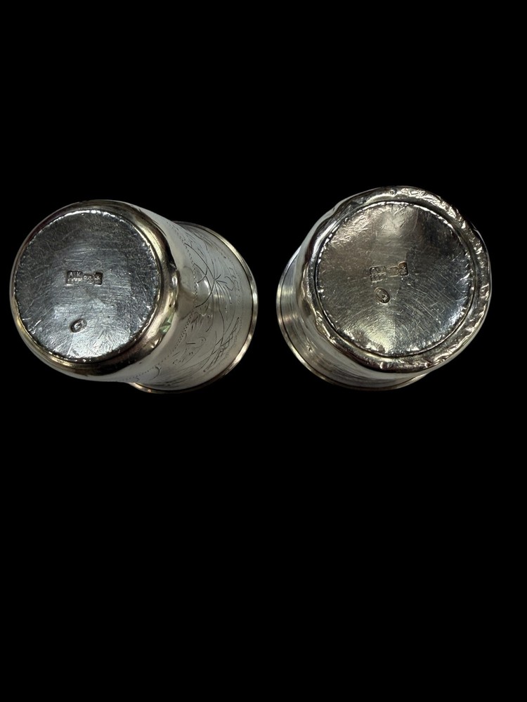 ANTIQUE RUSSIAN KIDDUSH CUPS PAIR SILVER 84 RUSSIAN